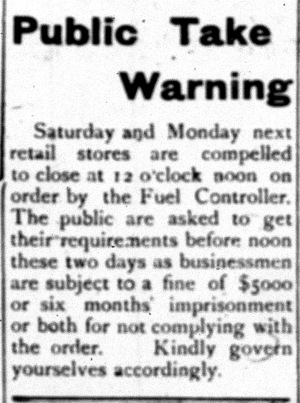 Store Closures - 7 Feb 1918