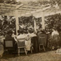 In this photo from 1914 the women of the Clarkson-Lorne Park Women's Institute are meeting outdoors at the home of Mrs. Morrow in Lorne Park. The Institute was founded in 1913 and meetings were held on the third Tuesday of each month, alternating between Carman Methodist Church and the Lorne Park Mission Hall.