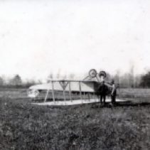 George Collier Draper enlisted with the Royal Flying Corps in July 1917. On occasion he flew loops and stunts over Erindale and the home of his aunt, Miss Draper. This photo shows a successful but unorthodox landing!