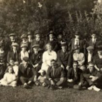 Members of the Clarkson Women's Institute and veterans from the Dominion Orthopaedic Hospital in Toronto are photographed during a strawberry social at the home of Mrs. Charles Terry. The strawberry festival was an annual event from 1919 to the late 1940s. At the time, Clarkson was considered the "Strawberry Capital of Ontario".