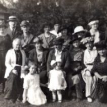 Members of the Clarkson Women's Institute are photographed during a strawberry social at the home of Mrs. Charles Terry. The strawberry festival was an annual event from 1919 to the late 1940s for veterans from the Dominion Orthopaedic Hospital in Toronto.