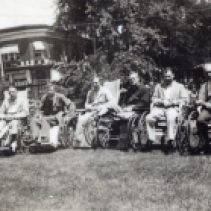 Veterans from the Dominion Orthopaedic Hospital in Toronto are photographed at a strawberry social sponsored by the Clarkson Women's Institute. Clarkson was considered the "Strawberry Capital of Ontario" at the time.
